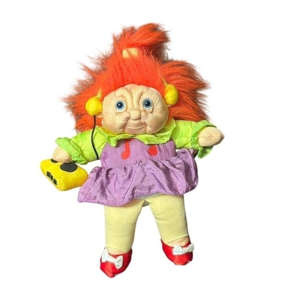 Vintage 1991 Russ Berrie Musical Troll Plush Doll Orange Hair Boombox 90s Toy